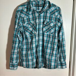 Cinch pearl snap long sleeve plaid small